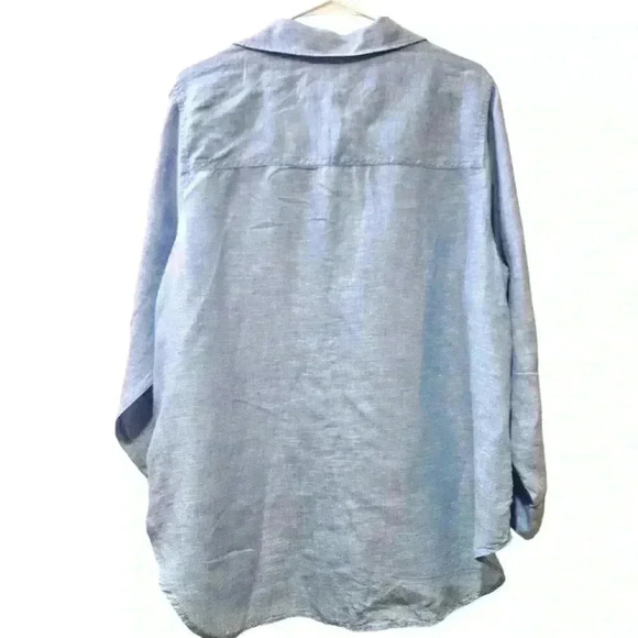 Sigrid Olsen Blue 100% Linen Chambray Button Up Blouse Size 1X #205 - Picture 4 of 8